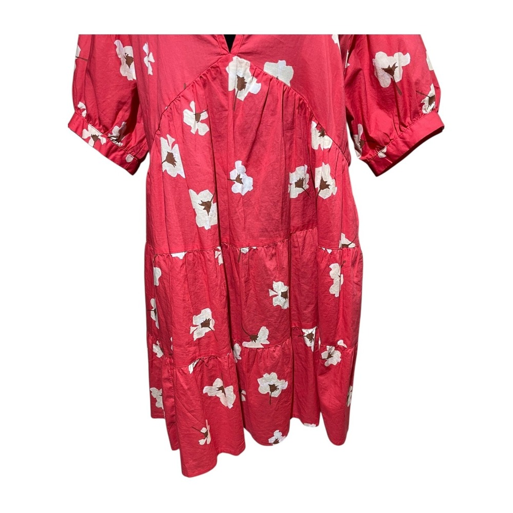 Universal Thread Puff Sleeve Floral Tiered Babydoll Dress Sz L Coral Beach Boho - Picture 3 of 14